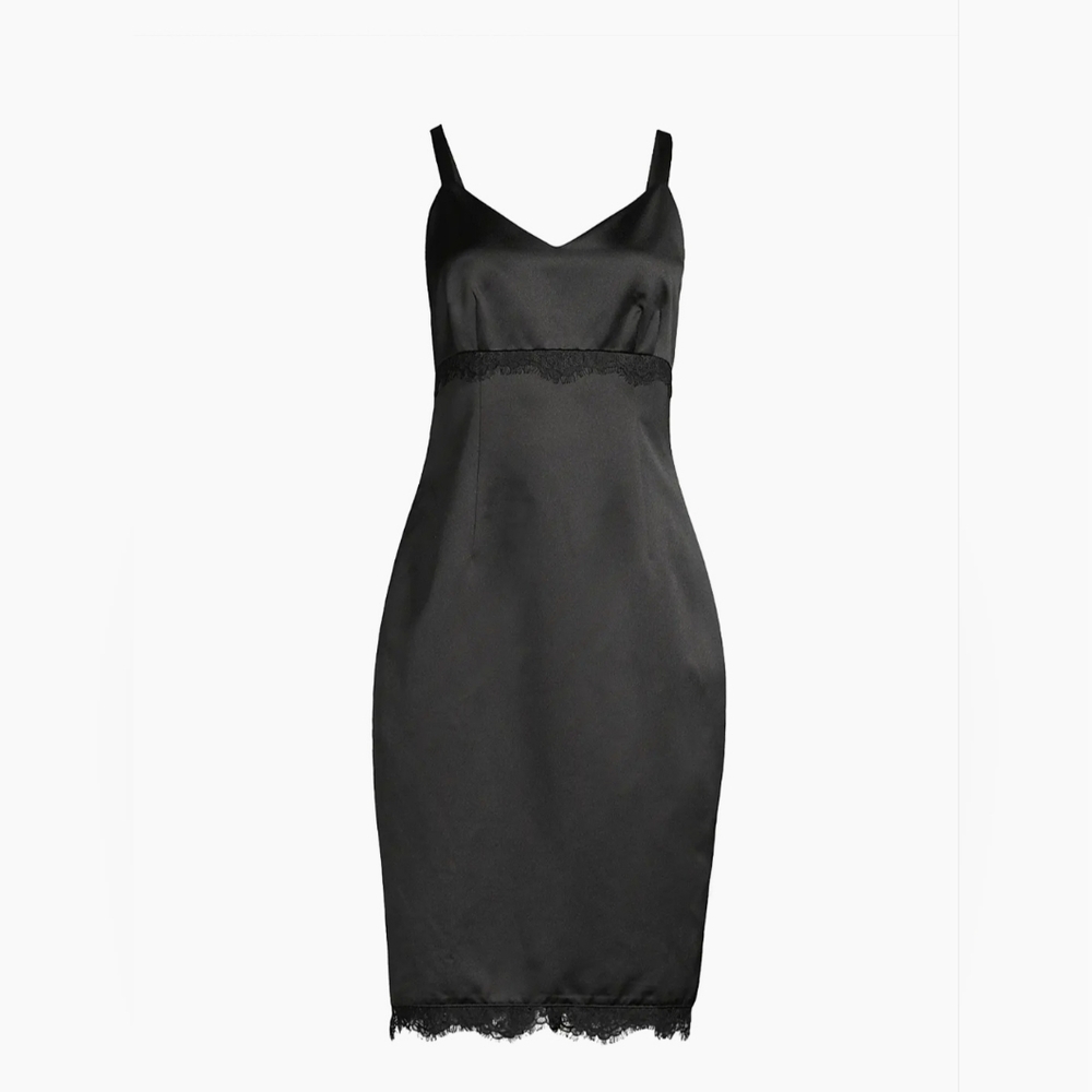 Donna Karan Elegant Satin Black Lace Embelished Dress